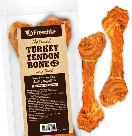 Afreschi Natural Turkey Tendon Bone (L) 3.53 oz, USA-Sourced Turkey Tendon, All Natural Human Grade