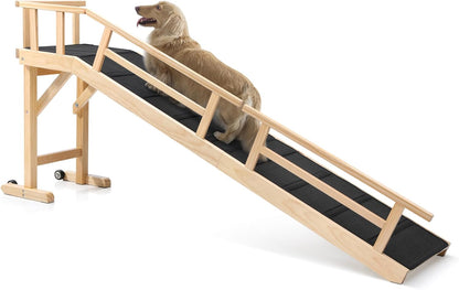 Dog Ramp for Bed or Couch, Wooden Pet Ramp with 20° Gentle Slope, Removable Side Rails, Non-Slip