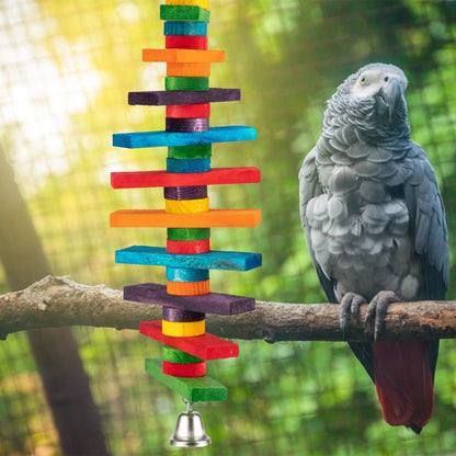 MEWTOGO 2 Pcs Bird Toys - Parrot Toys with Multicolored Natural Wooden Blocks, Chewing Sticks for