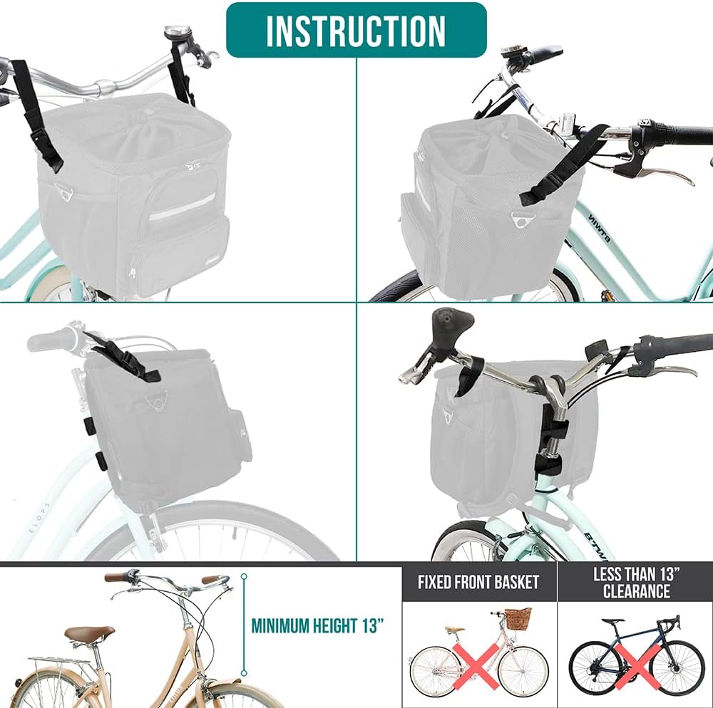 PetAmi Dog Bike Basket, Soft-Sided Ventilated Dog Bike Carrier Backpack, Pet Bicycle Basket for