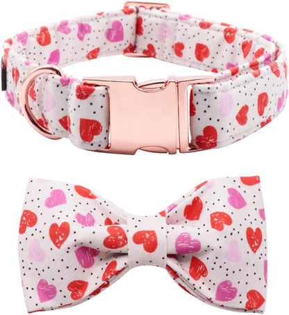 Lionet Paws Valentines Day Dog Collar with Bowtie, Dog Bowtie Collar with Metal Buckle for Dogs