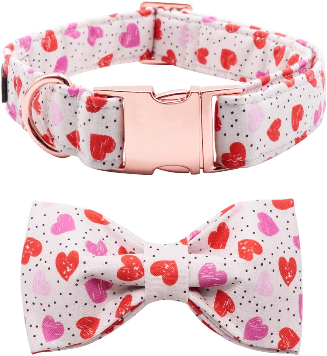 Lionet Paws Valentines Day Dog Collar with Bowtie, Dog Bowtie Collar with Metal Buckle for Dogs