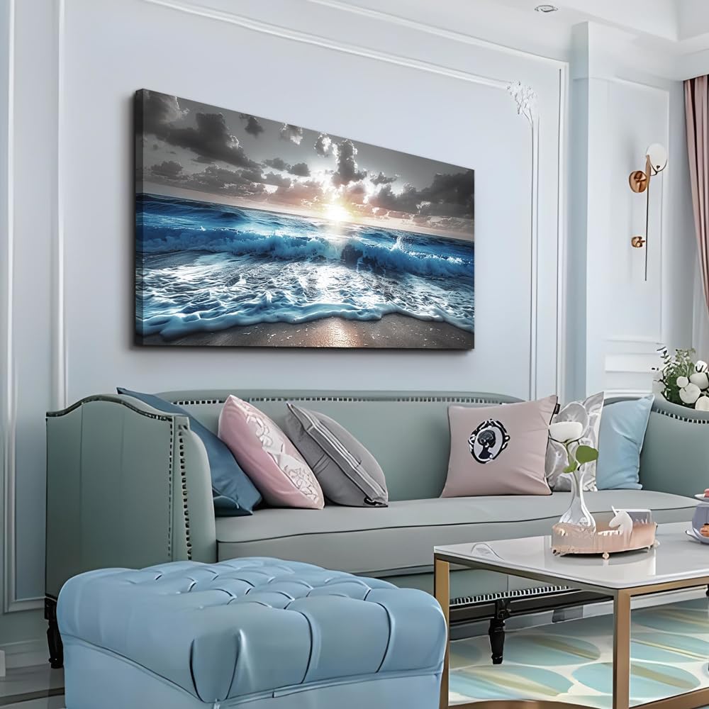 hyidecorart Canvas Wall Decor For Office Large Wall Art For Living Room Blue Beach Painting Sea