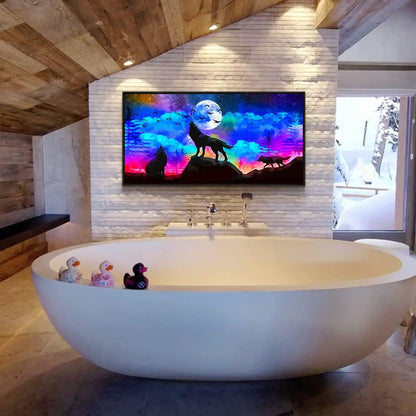 Framed Canvas Wolf Landscape Painting Canvas Wall Art For Living Room Bathroom Wall Decor For