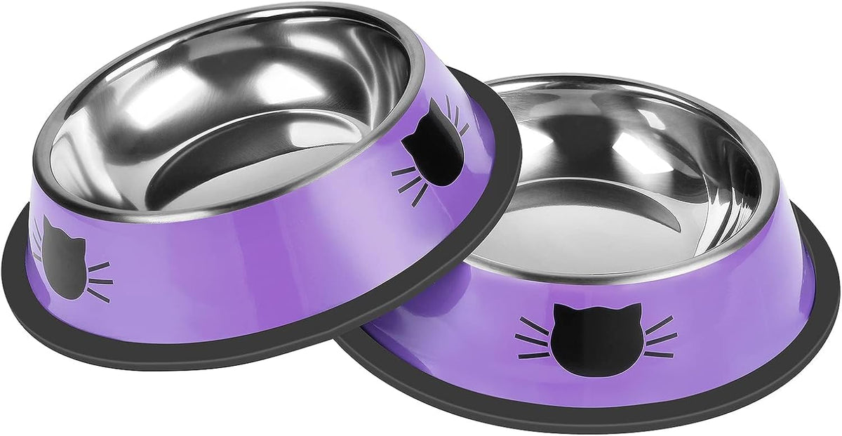 2 Pcs Non-Slip Stainless Steel Small Cat Food Bowls - Unbreakable, 7 Oz, Suitable for Indoor Small