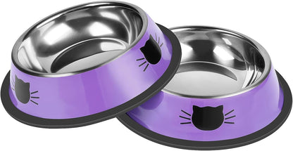 2 Pcs Non-Slip Stainless Steel Small Cat Food Bowls - Unbreakable, 7 Oz, Suitable for Indoor Small
