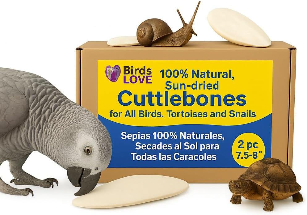 Birds LOVE 2 pc 7.5–8″ Sun-Dried Natural Cuttlebone Kit | 100 % Pure Calcium Supplement for Birds