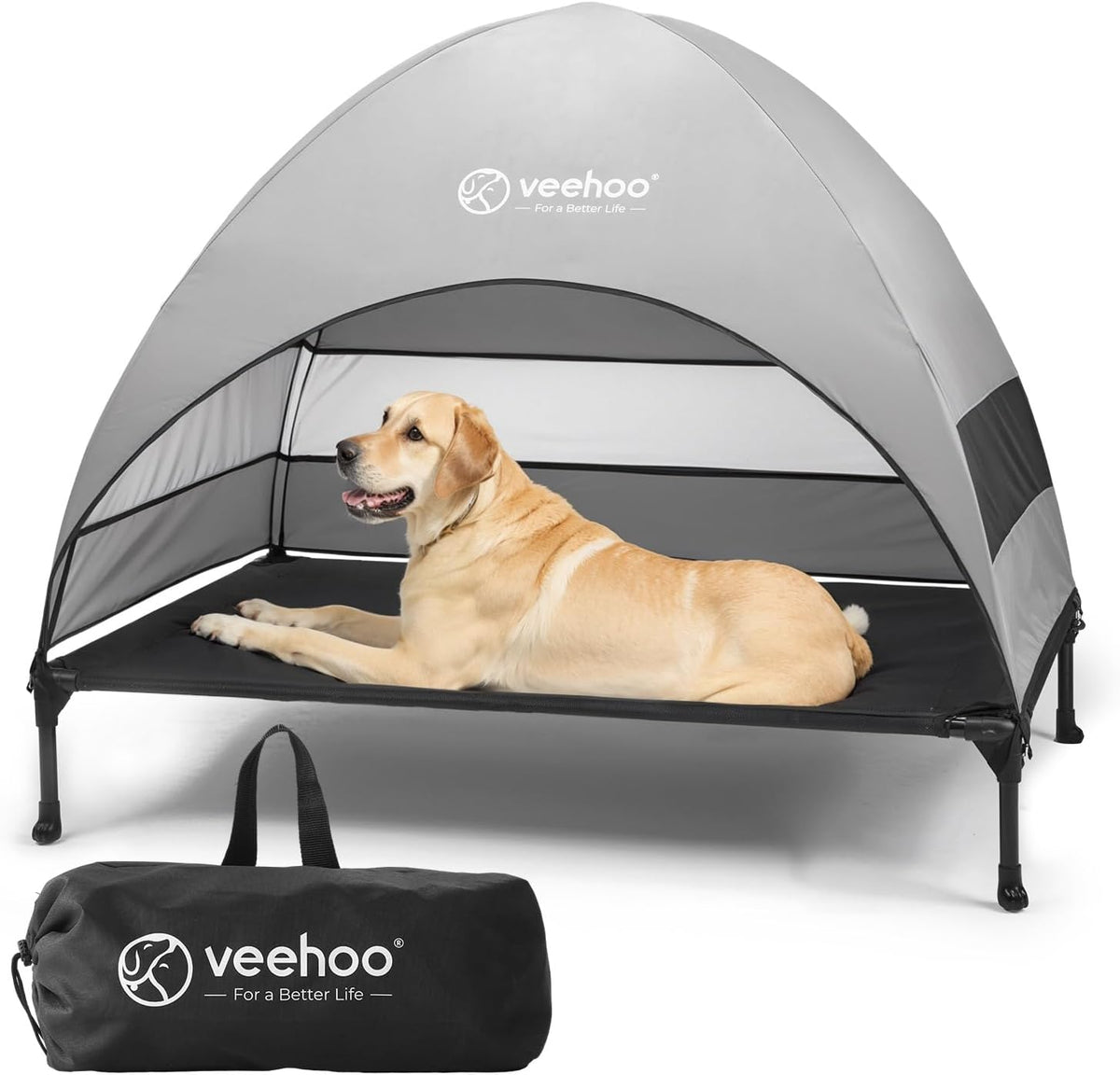 Veehoo Outdoor Dog Bed with Canopy, Cooling Elevated Pet Cot with Removable Shade, Non-Slip Feet
