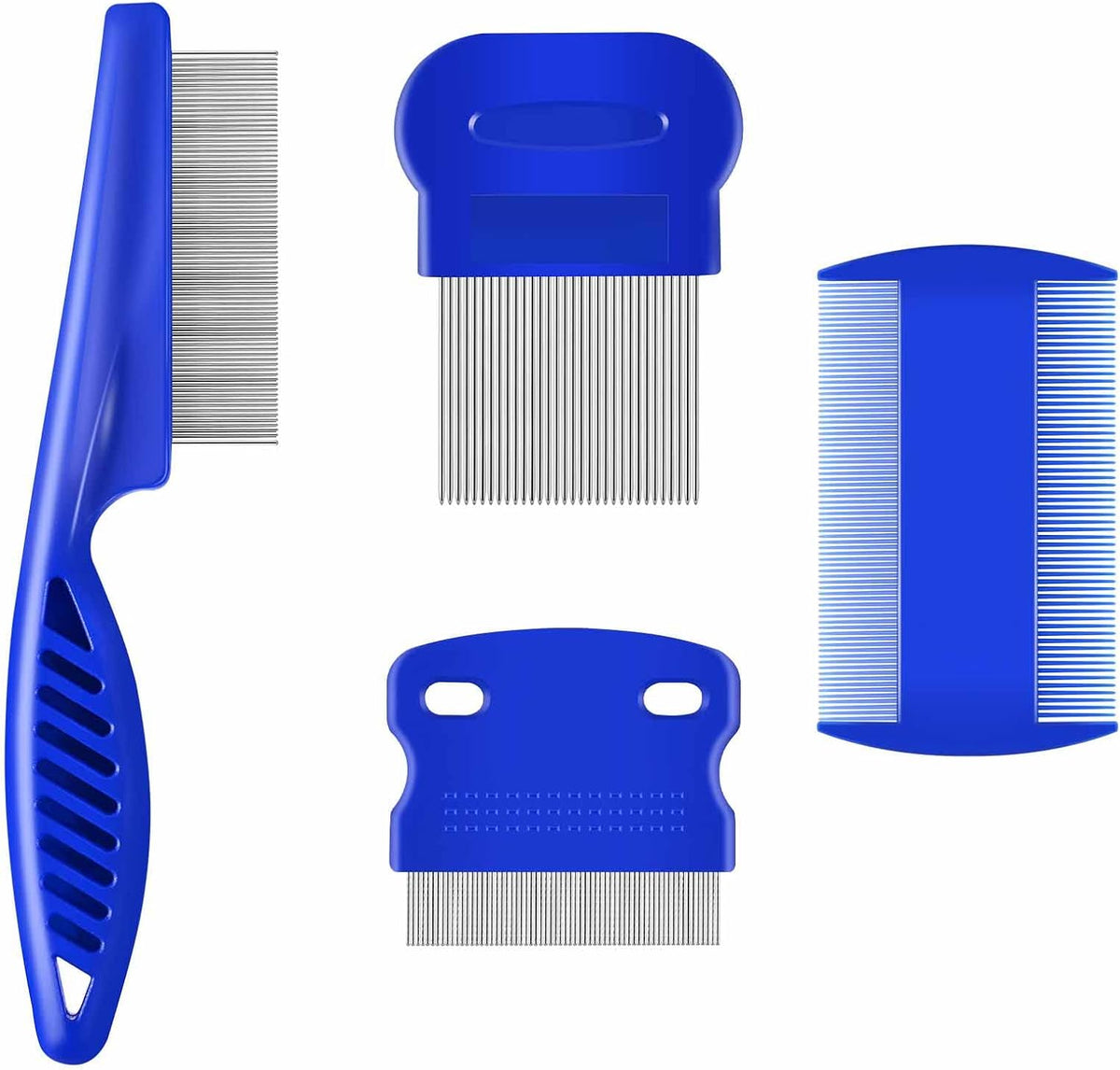4 Pack Flea Lice Comb, Stainless Steel Dog Cat Grooming Combs with Rounded Teeth, Double Sided