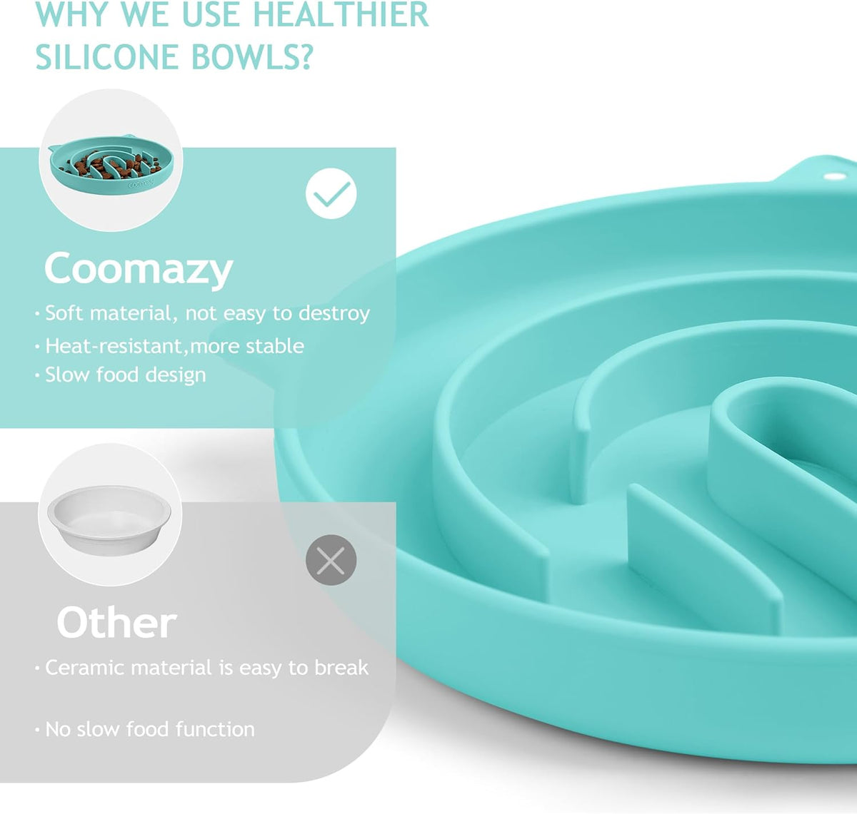 Coomazy Silicone Slow Feeder Dog Cat Bowls, Interactive Puzzle Toy for Pets Dry/Wet Food Training