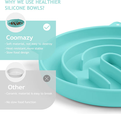Coomazy Silicone Slow Feeder Dog Cat Bowls, Interactive Puzzle Toy for Pets Dry/Wet Food Training
