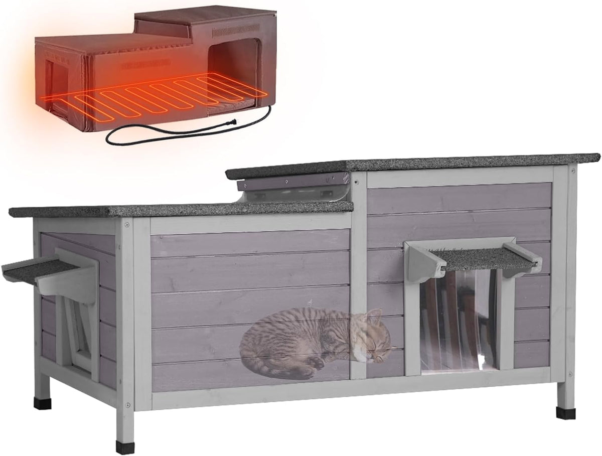 GUTINNEEN Outdoor Cat House Weatherproof Feral Kitty Shelter for Winter Cat Condo with Large