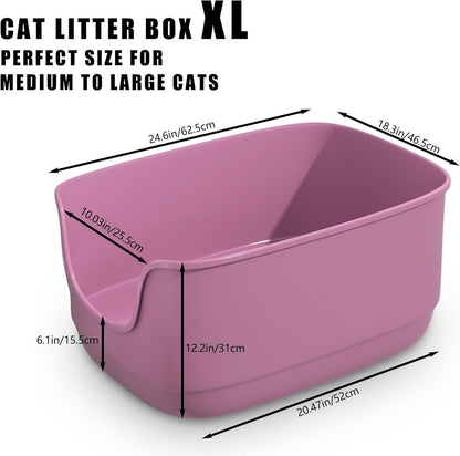 Gefryco Large Cat Litter Box with High Sided 24.6"x18.3"x12.2" - Jumbo Extra Large Open Anti