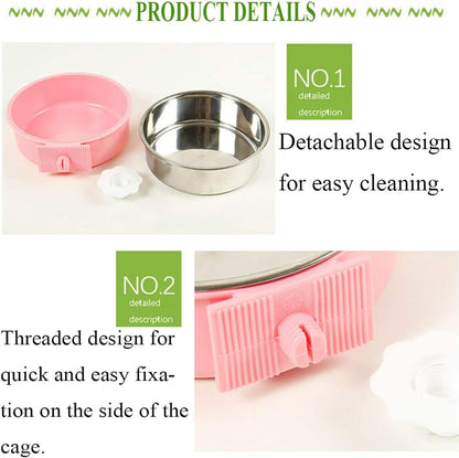 kathson Crate Dog Bowl, Removable Stainless Steel Hanging Pet Cage Bowl Food & Water Feeder Coop