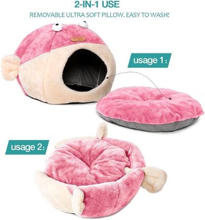 Cat Beds for Indoor Cats - Cat Bed Cave with Removable Washable Cushioned Pillow, Soft Plush