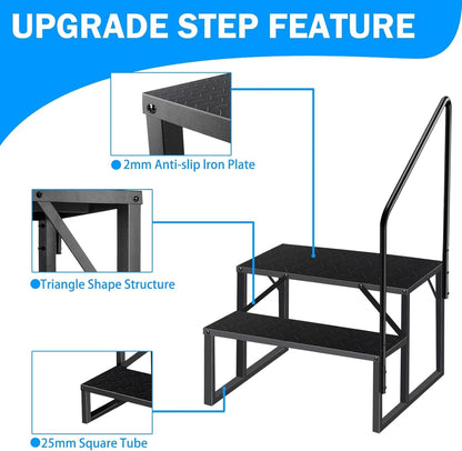 RV Steps with Handrail, 2 Steps Ladder Hot Tub Steps with Handrail, Portable Mobile Home Stairs