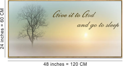 Lasdel Natural Extra Framed Wall Art of Misty Sunset & Tree Plant Picture For Bedroom Home Above