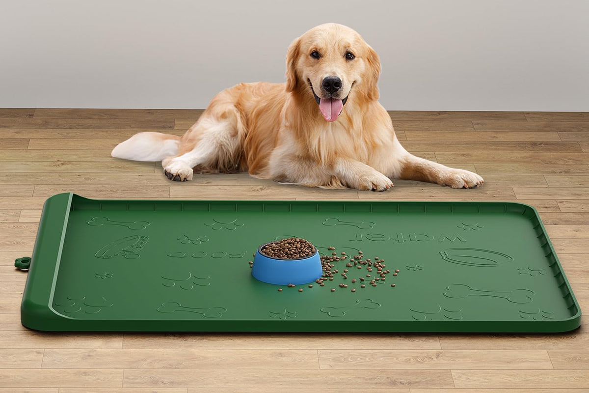Dog Food Mat - Silicone Dog Mat for Food and Water - 36" x 24" Large Pet Feeding Mats with Residue