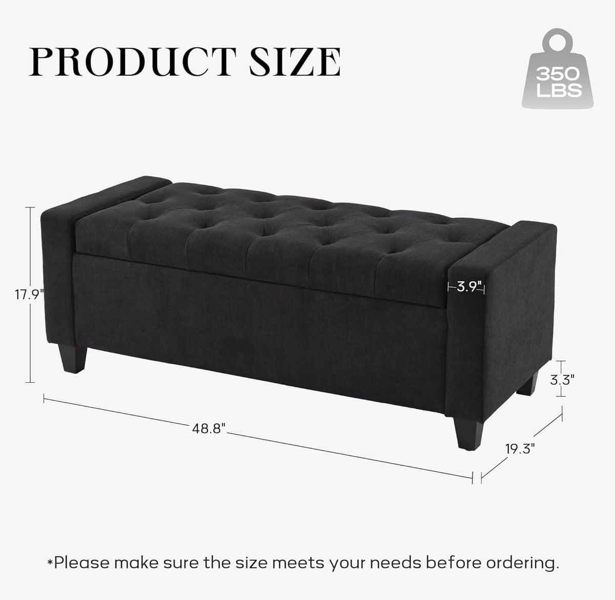 Ottoman with Storage, 48.8" Fabric Storage Ottoman Bench with Hinge, Bedroom Bench, Upholstered