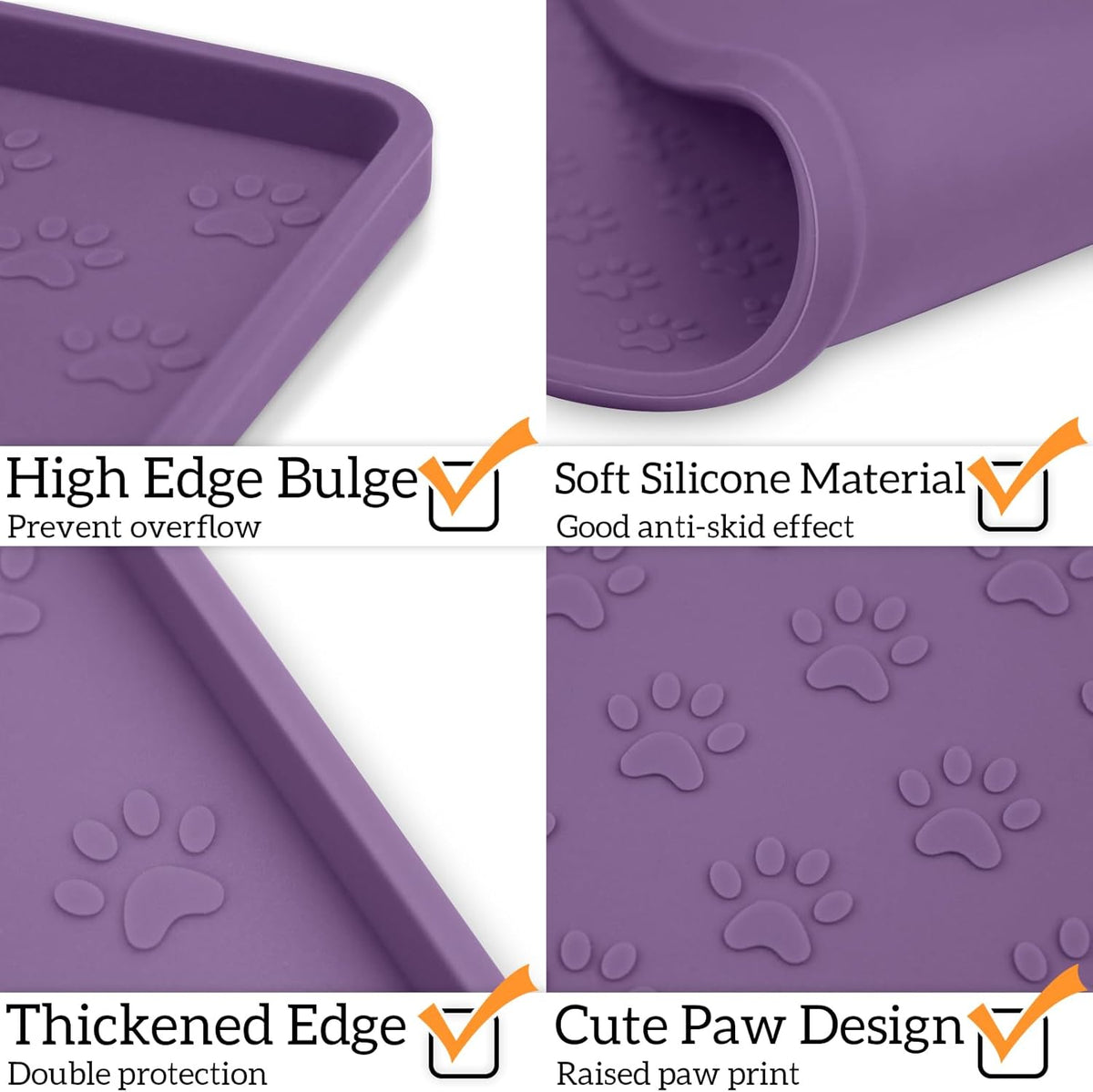 Ptlom Dog Food Mat Anti-Slip Pet Bowl Mats for Food and Water, High-Lips Pet Placemat Prevent Messy