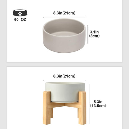 SPUNKYJUNKY Ceramic Elevated Dog Bowls 2 Pack - 8.3inch Raised Dog Bowls with Non-Slip Wooden Stand