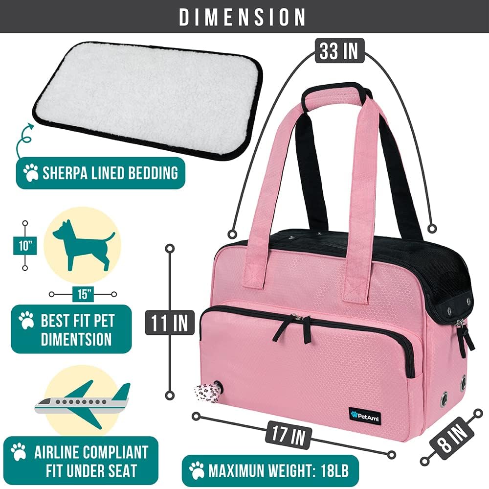 PetAmi Small Dog Purse Carrier, Soft-Sided Pet Carrier Bag with Pockets, Portable Puppy Cat Travel