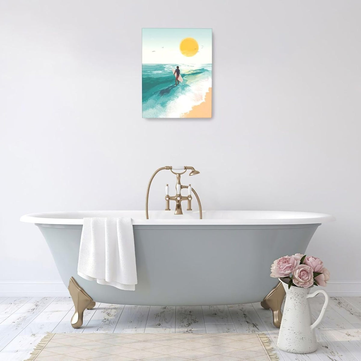 Beach Surfing Wall Art Ocean Coastal Wave Canvas Wall Decor Summer Nature Seascape Pictures