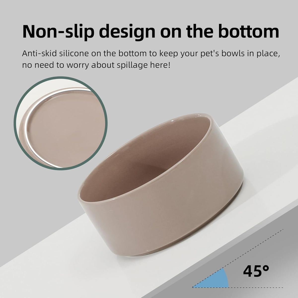 Ceramic 7.3inch Raised Double Bowls Set with Wooden Stand, Food & Water Bowls for Medium Breed