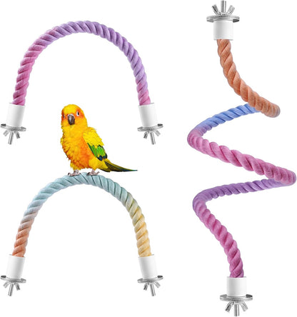 3 Pcs Bird Rope Perches Gradient Color, Bendable Parrot Bird Perch Rope Stand for Cage, Stand