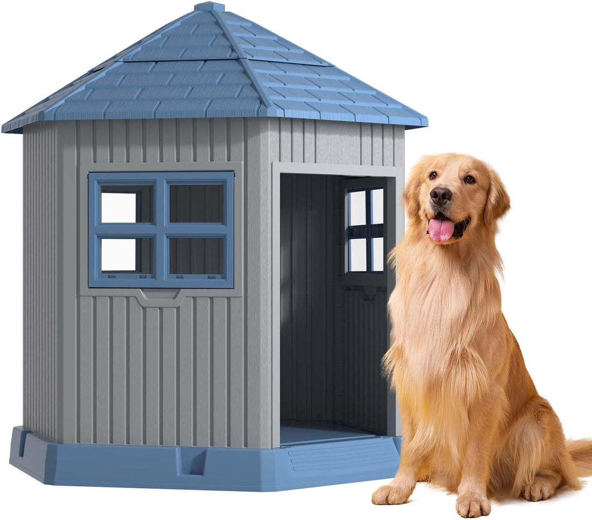 Vixzen Large Outdoor Dog House,Durable Water Resistant Resin Dog House,Doghouse for Small to Large