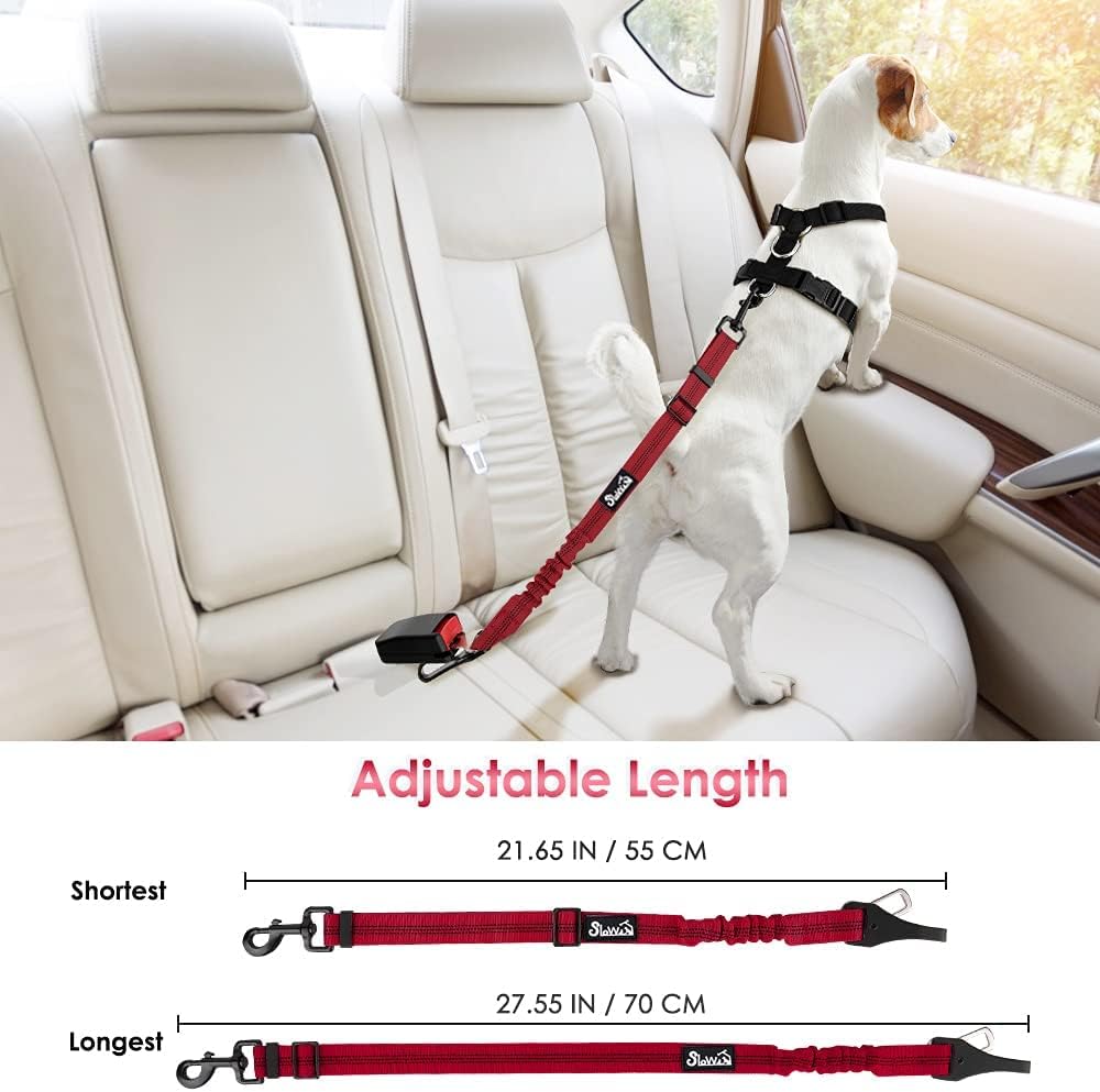 SlowTon Dog Seat Belt, Adjustable Dog Safety Belt Leash, 2 in 1 Latch Bar Attachment Dog Car