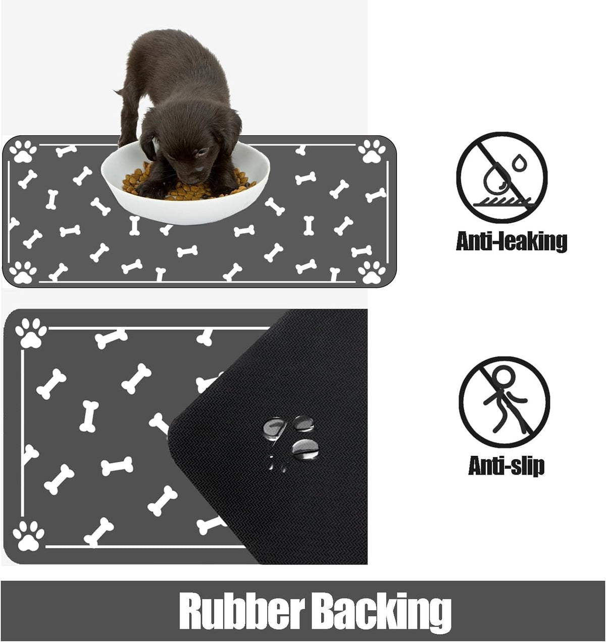 Large Pet Feeding Mat, Absorbent Quick Dry Dog Mat for Food and Water Bowl, Non Skid Cat Bowl Mat