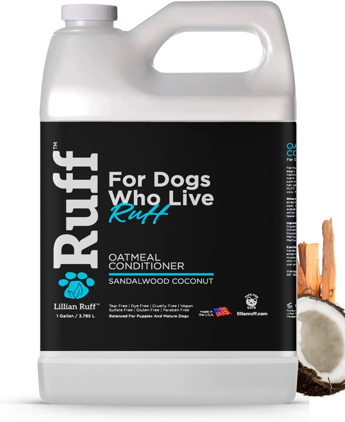 Ruff by Lillian Ruff Sandalwood Coconut Oatmeal Conditioner for Dogs – Moisturize & Soothe Dry