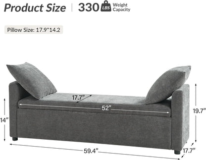HULALA HOME Modern Storage Bench with Throw Pillows, 59.4" Extra Long Bedroom Ottoman Bench for End