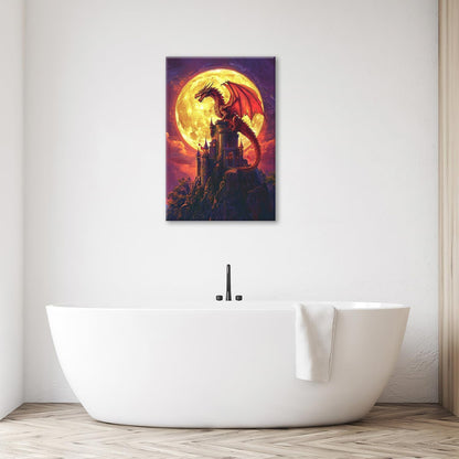 Dragon Bathroom Pictures Wall Art, Red Dragon Castle Bathroom Wall Decor, Framed Painting Canvas