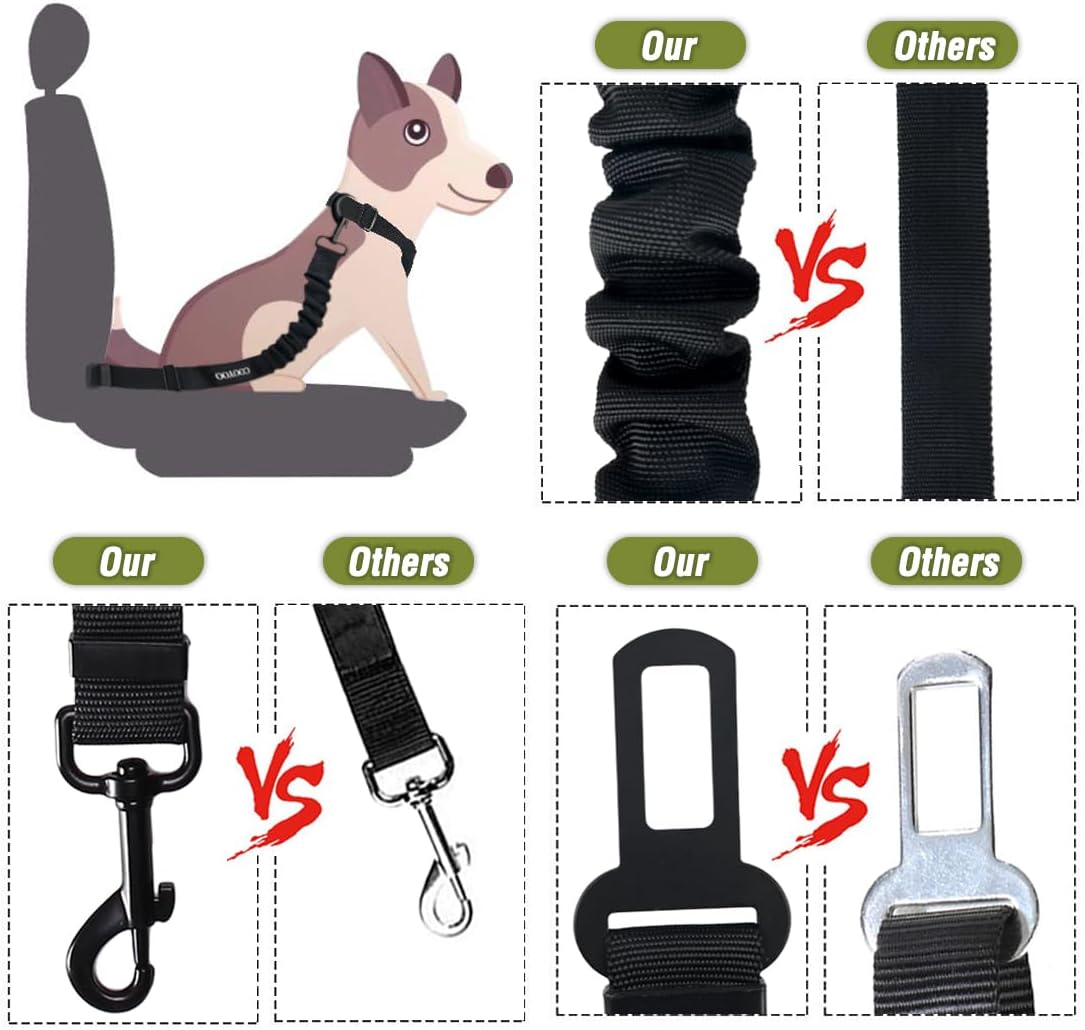 COOYOO Dog Seat Belt,3 Piece Set Retractable Dog Car Adjustable Seatbelts for Vehicle Nylon Pet