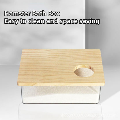 Hamster Sand Bath Box Container, Small Pet Sandbox Lid Design Take Bath Wooden Sandbox Dust Bath