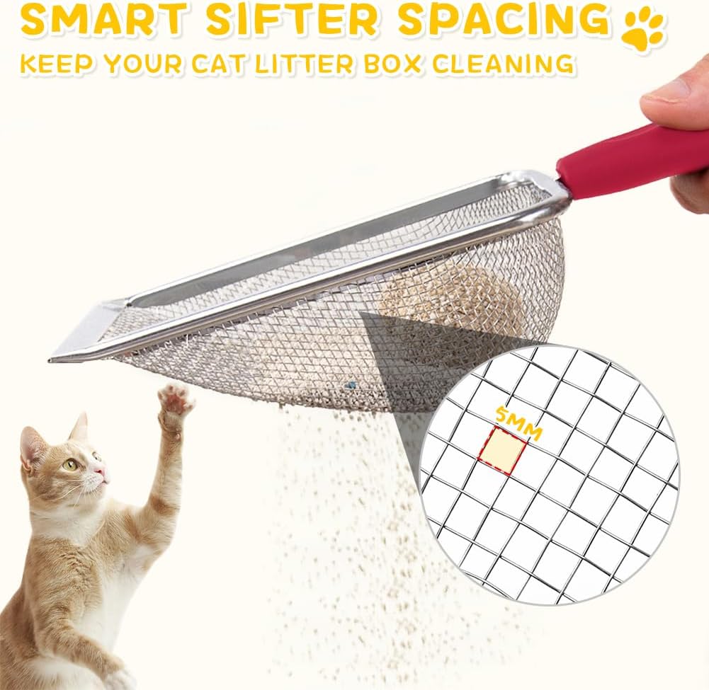 Cat Litter Scoop,Sturdy Litter Cleaner Corner Shovel,Stainless Steel Mesh Litter Shovel,Easy to
