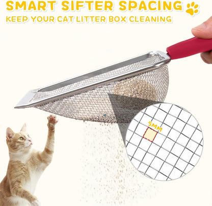 Cat Litter Scoop,Sturdy Litter Cleaner Corner Shovel,Stainless Steel Mesh Litter Shovel,Easy to