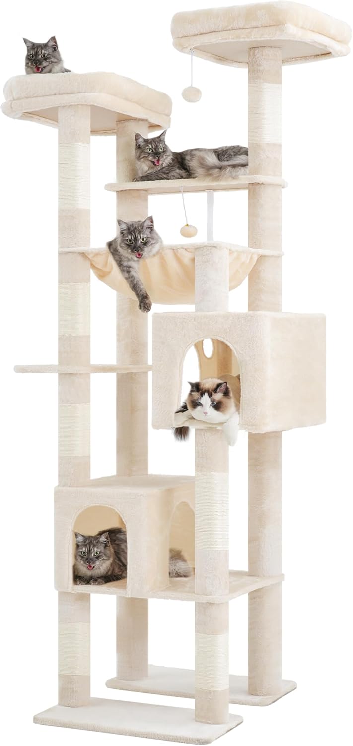 Hey-brother Tall Cat Tree Tower, Heavy Duty Scratching Posts with Large Platforms, Cozy Condos, Big
