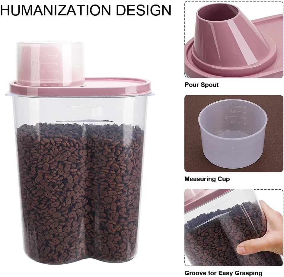 GreenJoy 2 Pack 2lb/2.5L Pet Food Storage Container with Measuring Cup, Can Covers and Bowl for