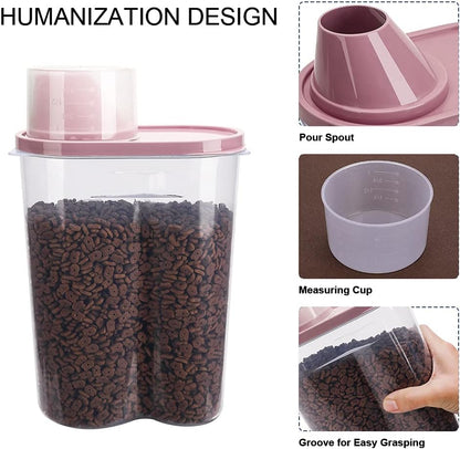 GreenJoy 2 Pack 2lb/2.5L Pet Food Storage Container with Measuring Cup, Can Covers and Bowl for