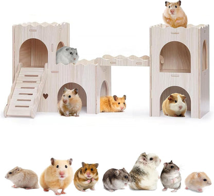 Large Wooden Hamster House Castle with Double Decker,Large Hamster, Wooden Hamster Houses,Dwarf