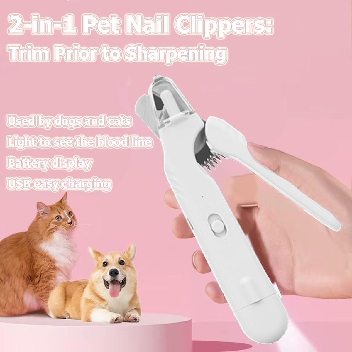 2 In 1 Pet Nail Clipper and Grinder, Professional Electric Rechargeable Pet Nail Fast Trimmer