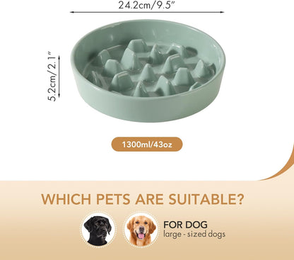 Ceramic 9.5 inch Dog Bowl Slow Feeder, Slow Pet Food Dish for Large Dog, Stop Bloat, Preventing