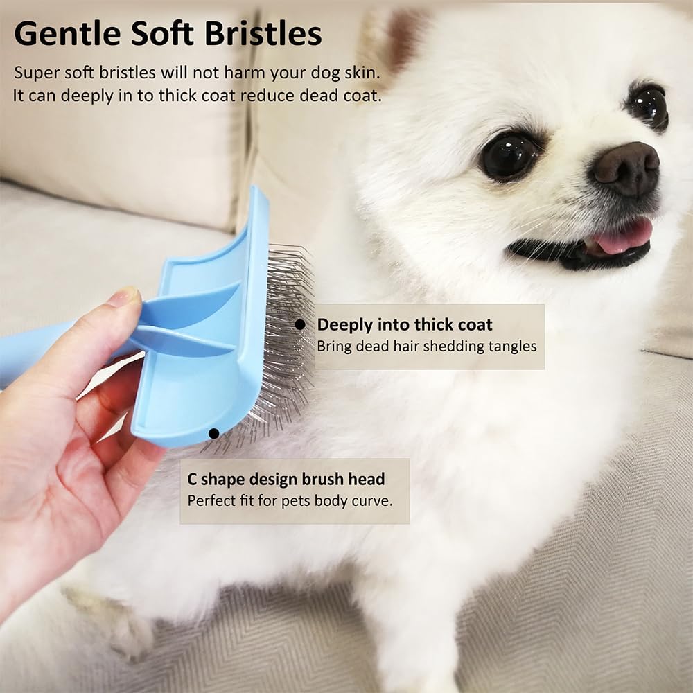 Slicker Brush for Poodles and Goldendoodles - Curved Brush for Thick, Fluffy, Shedding Fur on Dogs