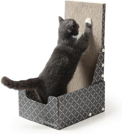 HIDE & SCRATCH 26" L Shaped Cat Scratcher Box and Cat Bed with Double-Sided Cardboard Cat Scratch