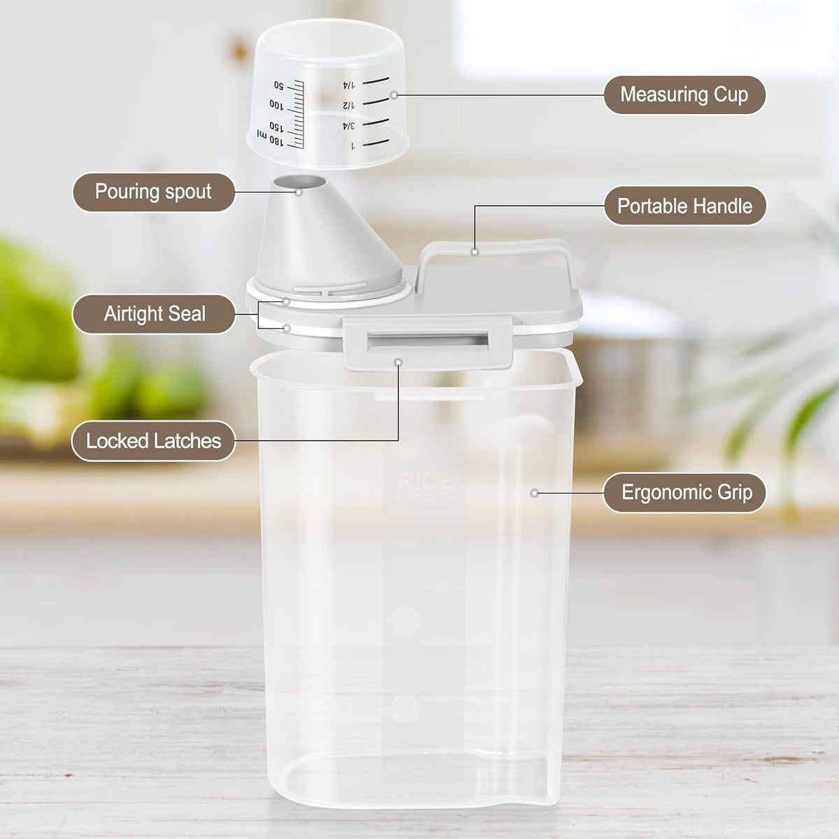 TBMax Rice Storage container 4 Lbs, Small Rice Dispenser with Measuring Cup, Grey Cereal Containers