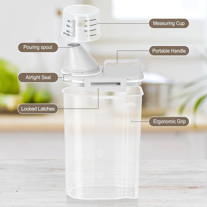 TBMax Rice Storage container 4 Lbs, Small Rice Dispenser with Measuring Cup, Grey Cereal Containers