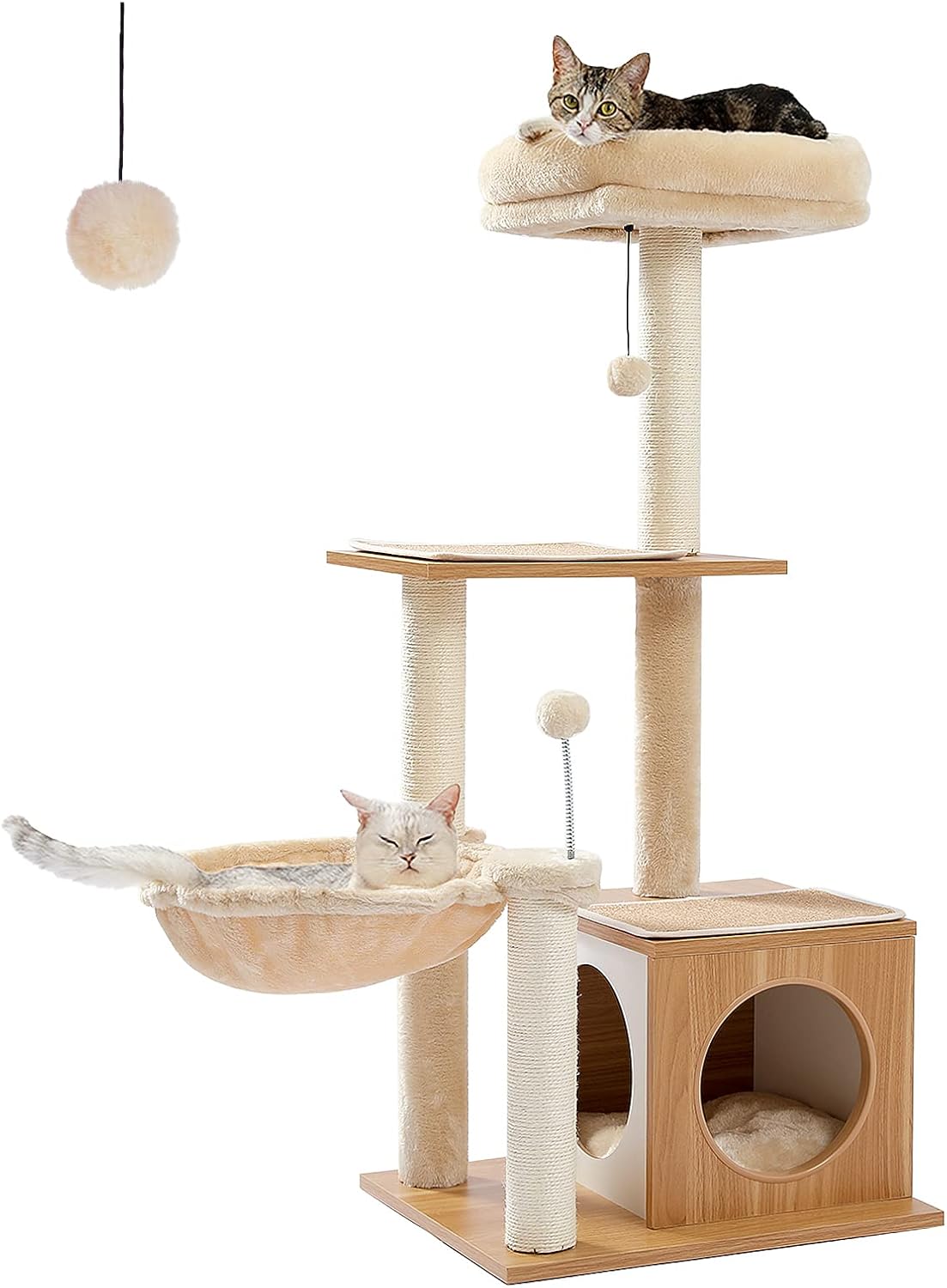 PEQULTI Cat Tree Modern Cat Tower for Indoor Cats,Multilevel Cat Play House with Large Condo